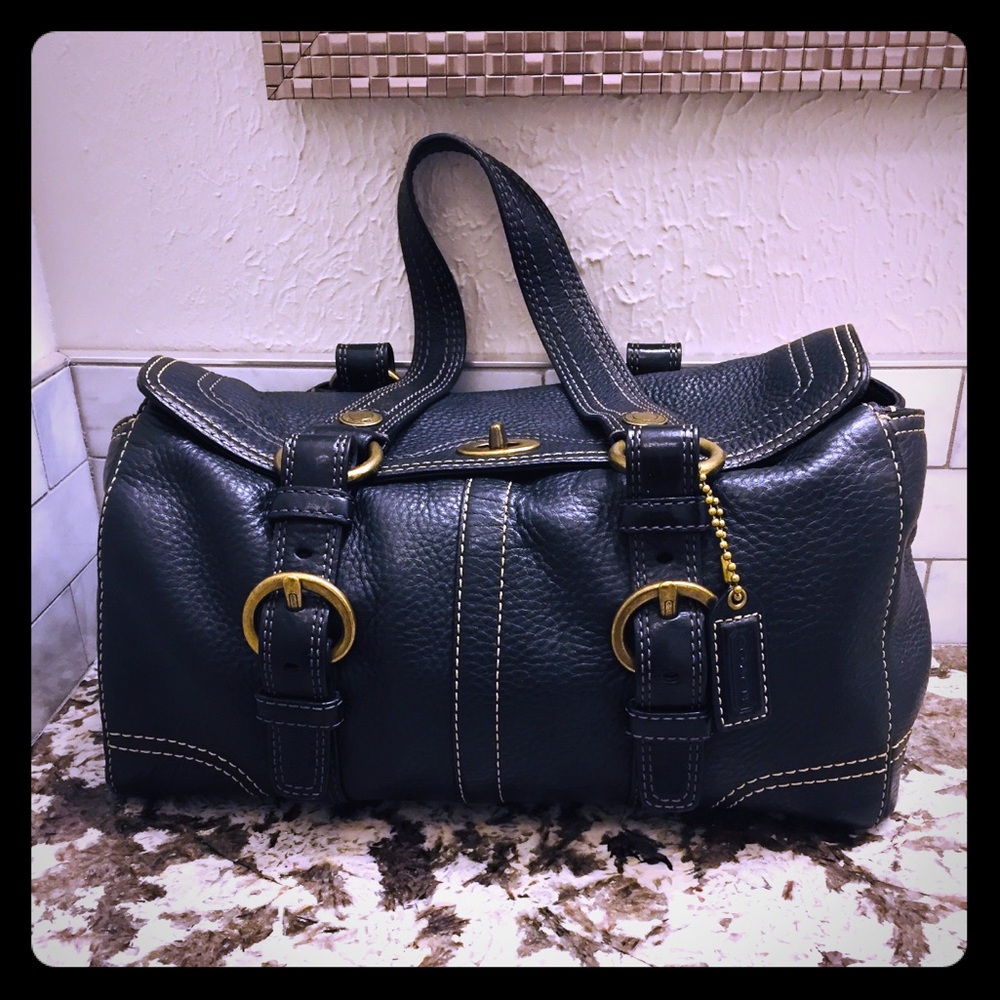 Coach Pebbled Leather Satchel Tote Carryall Purse